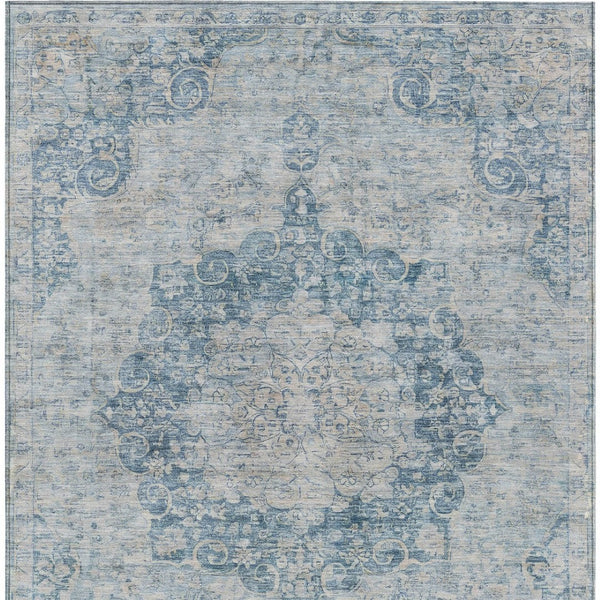 HomeRoots 5' Timeless Blue Floral Medallion Area Rug - Washable Indoor/Outdoor Style for High-Traffic Spaces 5' X 8' 607897