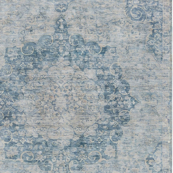 HomeRoots 5' Timeless Blue Floral Medallion Area Rug - Washable Indoor/Outdoor Style for High-Traffic Spaces 5' X 8' 607897