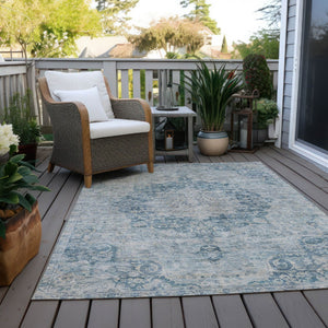 HomeRoots 5' Timeless Blue Floral Medallion Area Rug - Washable Indoor/Outdoor Style for High-Traffic Spaces 5' X 8' 607897