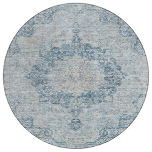 HomeRoots 5' Timeless Blue Floral Medallion Area Rug - Washable Indoor/Outdoor Style for High-Traffic Spaces 8' Round 607898