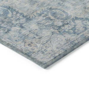 HomeRoots 5' Timeless Blue Floral Medallion Area Rug - Washable Indoor/Outdoor Style for High-Traffic Spaces 8' Round 607898