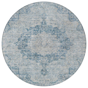 HomeRoots 5' Timeless Blue Floral Medallion Area Rug - Washable Indoor/Outdoor Style for High-Traffic Spaces 8' Round 607898