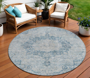 HomeRoots 5' Timeless Blue Floral Medallion Area Rug - Washable Indoor/Outdoor Style for High-Traffic Spaces 8' Round 607898