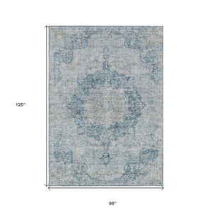 HomeRoots 5' Timeless Blue Floral Medallion Area Rug - Washable Indoor/Outdoor Style for High-Traffic Spaces 8' X 10' 607899
