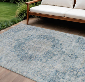 HomeRoots 5' Timeless Blue Floral Medallion Area Rug - Washable Indoor/Outdoor Style for High-Traffic Spaces 8' X 10' 607899
