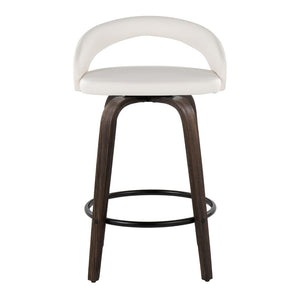 English Elm Fixed-height Swivel Counterstools Walnut Wood Frame White Faux Leather Seat Set of 2 B202S01830