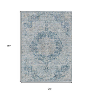 HomeRoots 5' Timeless Blue Floral Medallion Area Rug - Washable Indoor/Outdoor Style for High-Traffic Spaces 9' X 12' 607900