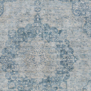 HomeRoots 5' Timeless Blue Floral Medallion Area Rug - Washable Indoor/Outdoor Style for High-Traffic Spaces 9' X 12' 607900