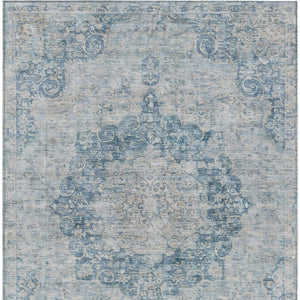 HomeRoots 5' Timeless Blue Floral Medallion Area Rug - Washable Indoor/Outdoor Style for High-Traffic Spaces 10' X 14' 607901