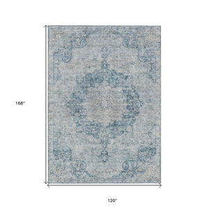 HomeRoots 5' Timeless Blue Floral Medallion Area Rug - Washable Indoor/Outdoor Style for High-Traffic Spaces 10' X 14' 607901
