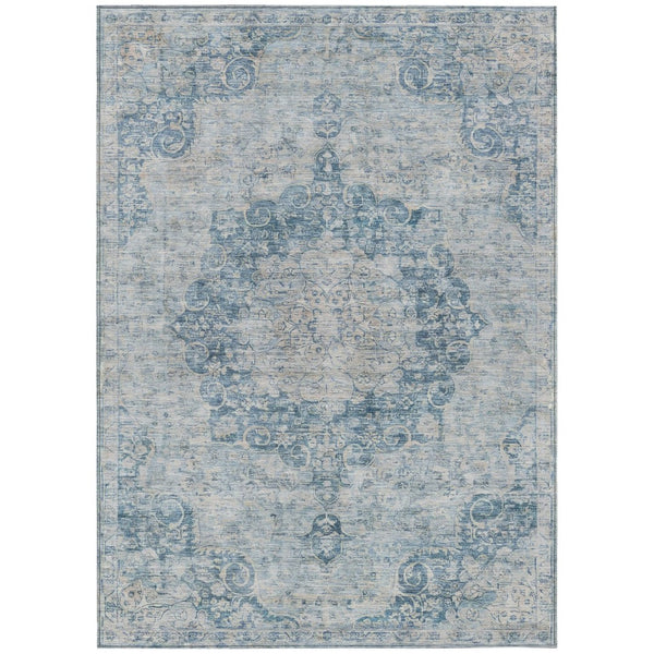 HomeRoots 5' Timeless Blue Floral Medallion Area Rug - Washable Indoor/Outdoor Style for High-Traffic Spaces 10' X 14' 607901