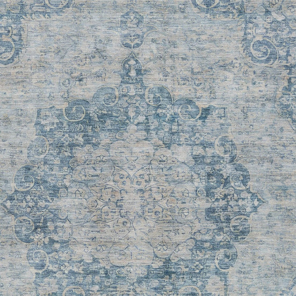 HomeRoots 5' Timeless Blue Floral Medallion Area Rug - Washable Indoor/Outdoor Style for High-Traffic Spaces 10' X 14' 607901