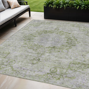 HomeRoots 5' Olive Green Floral Medallion Area Rug – Durable, Washable & Perfect for Indoor or Outdoor Spaces 5' X 8' 607909