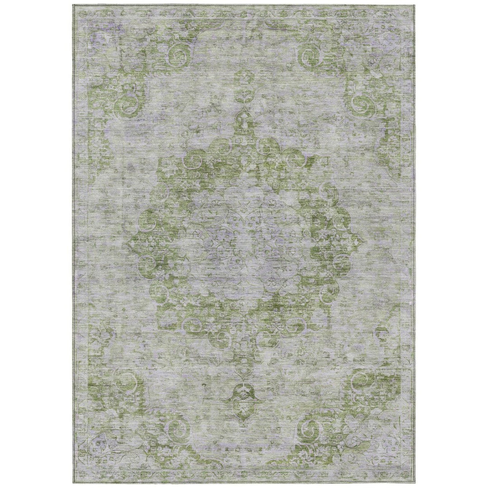 HomeRoots 5' Olive Green Floral Medallion Area Rug – Durable, Washable & Perfect for Indoor or Outdoor Spaces 5' X 8' 607909