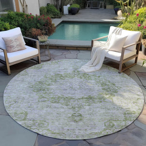 HomeRoots 5' Olive Green Floral Medallion Area Rug – Durable, Washable & Perfect for Indoor or Outdoor Spaces 8' Round 607910
