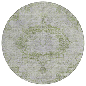 HomeRoots 5' Olive Green Floral Medallion Area Rug – Durable, Washable & Perfect for Indoor or Outdoor Spaces 8' Round 607910