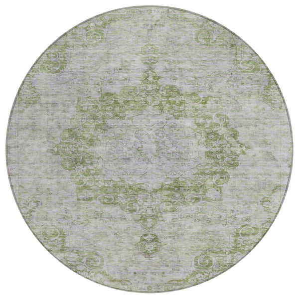 HomeRoots 5' Olive Green Floral Medallion Area Rug – Durable, Washable & Perfect for Indoor or Outdoor Spaces 8' Round 607910