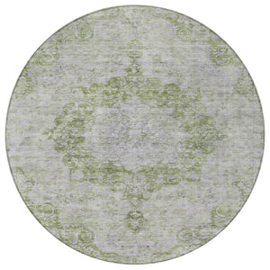 HomeRoots 5' Olive Green Floral Medallion Area Rug – Durable, Washable & Perfect for Indoor or Outdoor Spaces 8' Round 607910