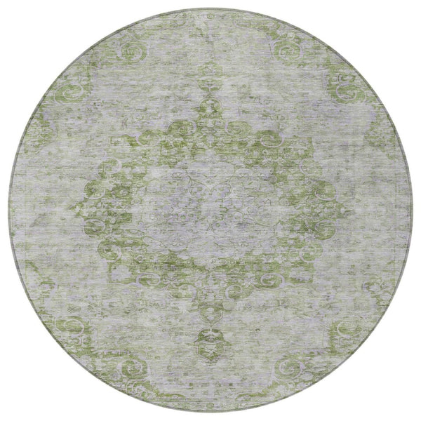 HomeRoots 5' Olive Green Floral Medallion Area Rug – Durable, Washable & Perfect for Indoor or Outdoor Spaces 8' Round 607910