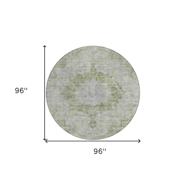 HomeRoots 5' Olive Green Floral Medallion Area Rug – Durable, Washable & Perfect for Indoor or Outdoor Spaces 8' Round 607910