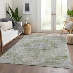 HomeRoots 5' Olive Green Floral Medallion Area Rug – Durable, Washable & Perfect for Indoor or Outdoor Spaces 8' X 10' 607911