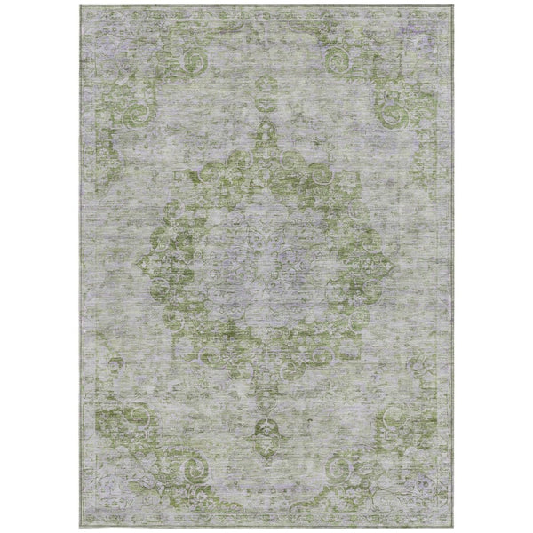 HomeRoots 5' Olive Green Floral Medallion Area Rug – Durable, Washable & Perfect for Indoor or Outdoor Spaces 9' X 12' 607912