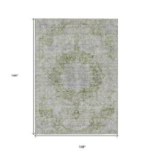 HomeRoots 5' Olive Green Floral Medallion Area Rug – Durable, Washable & Perfect for Indoor or Outdoor Spaces 9' X 12' 607912