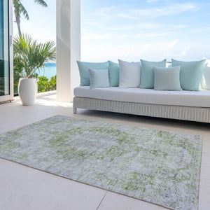 HomeRoots 5' Olive Green Floral Medallion Area Rug – Durable, Washable & Perfect for Indoor or Outdoor Spaces 9' X 12' 607912