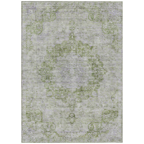 HomeRoots 5' Olive Green Floral Medallion Area Rug – Durable, Washable & Perfect for Indoor or Outdoor Spaces 9' X 12' 607912