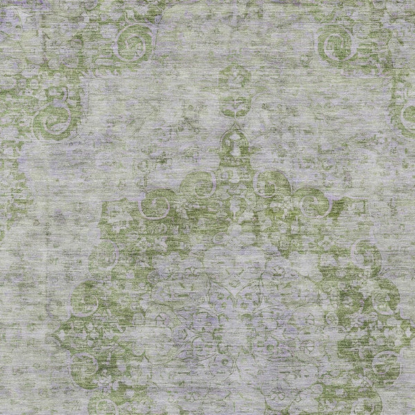 HomeRoots 5' Olive Green Floral Medallion Area Rug – Durable, Washable & Perfect for Indoor or Outdoor Spaces 9' X 12' 607912