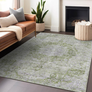 HomeRoots 5' Olive Green Floral Medallion Area Rug – Durable, Washable & Perfect for Indoor or Outdoor Spaces 9' X 12' 607912