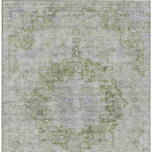 HomeRoots 5' Olive Green Floral Medallion Area Rug – Durable, Washable & Perfect for Indoor or Outdoor Spaces 10' X 14' 607913