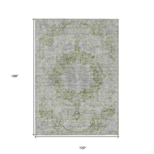 HomeRoots 5' Olive Green Floral Medallion Area Rug – Durable, Washable & Perfect for Indoor or Outdoor Spaces 10' X 14' 607913