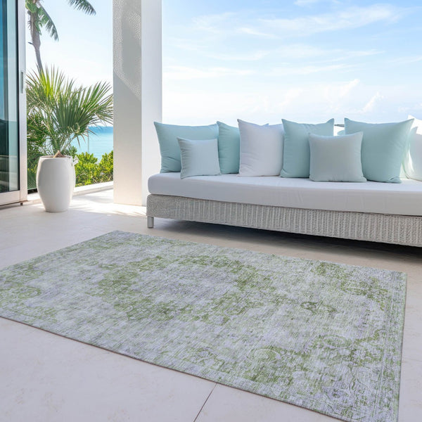 HomeRoots 5' Olive Green Floral Medallion Area Rug – Durable, Washable & Perfect for Indoor or Outdoor Spaces 10' X 14' 607913