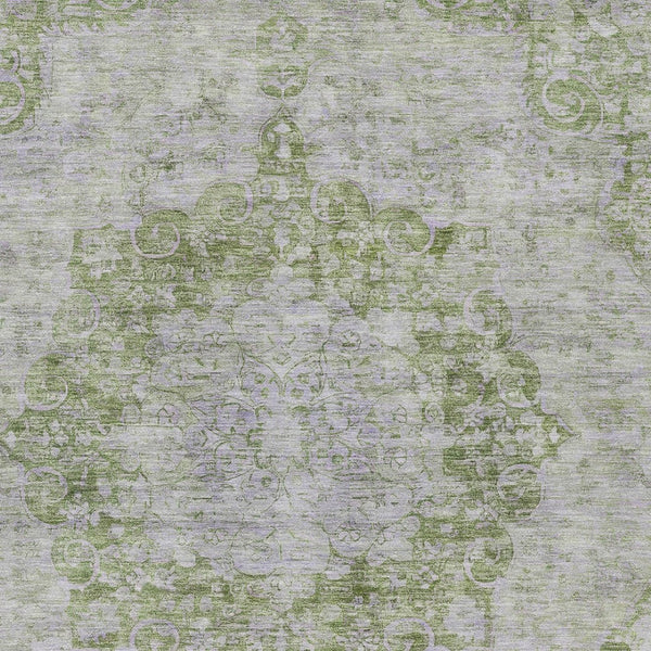 HomeRoots 5' Olive Green Floral Medallion Area Rug – Durable, Washable & Perfect for Indoor or Outdoor Spaces 10' X 14' 607913