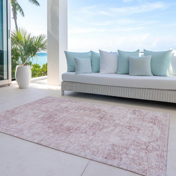 HomeRoots 5' Pink Floral Medallion Area Rug - Durable, Washable Design for Indoor & Outdoor Spaces 5' X 8' 607915
