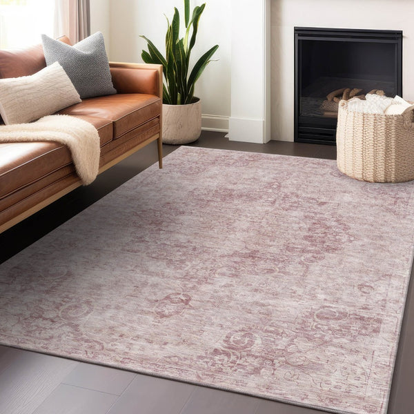 HomeRoots 5' Pink Floral Medallion Area Rug - Durable, Washable Design for Indoor & Outdoor Spaces 5' X 8' 607915