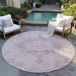 HomeRoots 5' Pink Floral Medallion Area Rug - Durable, Washable Design for Indoor & Outdoor Spaces 8' Round 607916