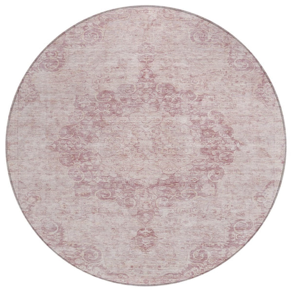 HomeRoots 5' Pink Floral Medallion Area Rug - Durable, Washable Design for Indoor & Outdoor Spaces 8' Round 607916