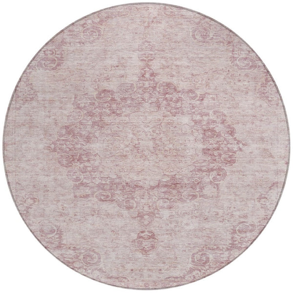 HomeRoots 5' Pink Floral Medallion Area Rug - Durable, Washable Design for Indoor & Outdoor Spaces 8' Round 607916