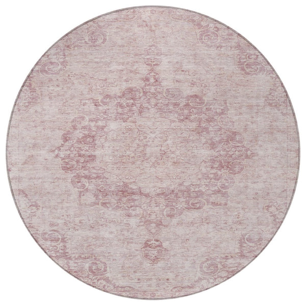 HomeRoots 5' Pink Floral Medallion Area Rug - Durable, Washable Design for Indoor & Outdoor Spaces 8' Round 607916