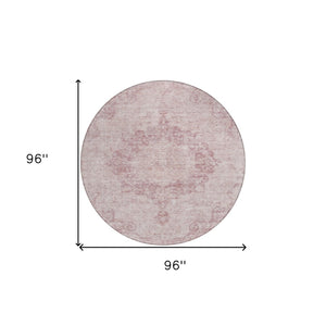 HomeRoots 5' Pink Floral Medallion Area Rug - Durable, Washable Design for Indoor & Outdoor Spaces 8' Round 607916