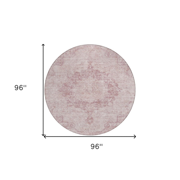 HomeRoots 5' Pink Floral Medallion Area Rug - Durable, Washable Design for Indoor & Outdoor Spaces 8' Round 607916