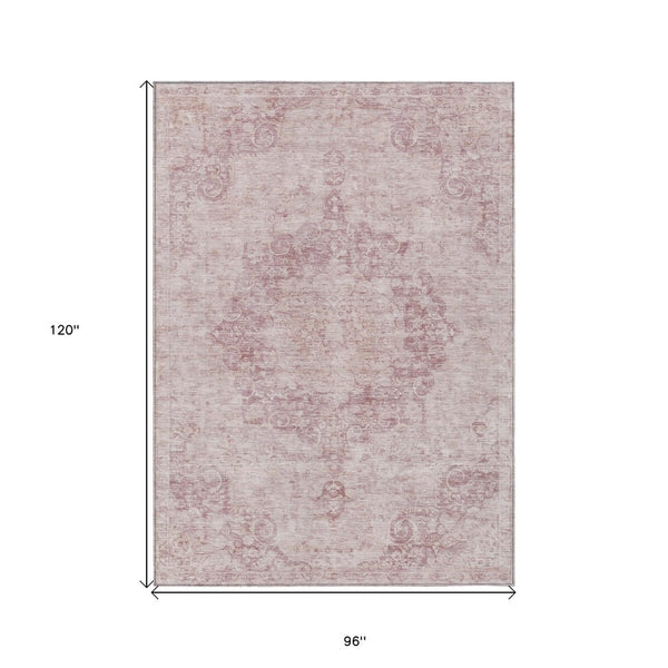 HomeRoots 5' Pink Floral Medallion Area Rug - Durable, Washable Design for Indoor & Outdoor Spaces 8' X 10' 607917