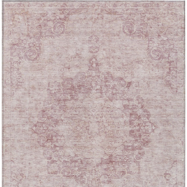 HomeRoots 5' Pink Floral Medallion Area Rug - Durable, Washable Design for Indoor & Outdoor Spaces 9' X 12' 607918
