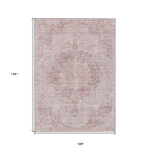 HomeRoots 5' Pink Floral Medallion Area Rug - Durable, Washable Design for Indoor & Outdoor Spaces 9' X 12' 607918