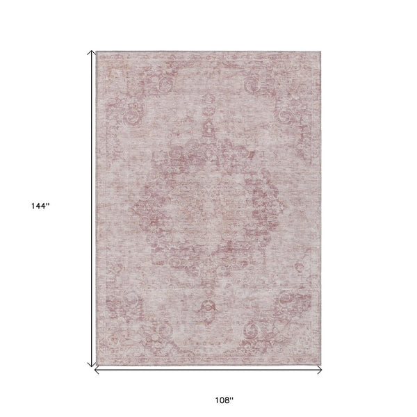 HomeRoots 5' Pink Floral Medallion Area Rug - Durable, Washable Design for Indoor & Outdoor Spaces 9' X 12' 607918