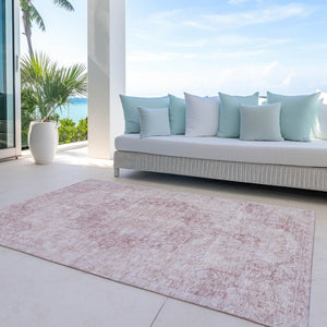 HomeRoots 5' Pink Floral Medallion Area Rug - Durable, Washable Design for Indoor & Outdoor Spaces 9' X 12' 607918