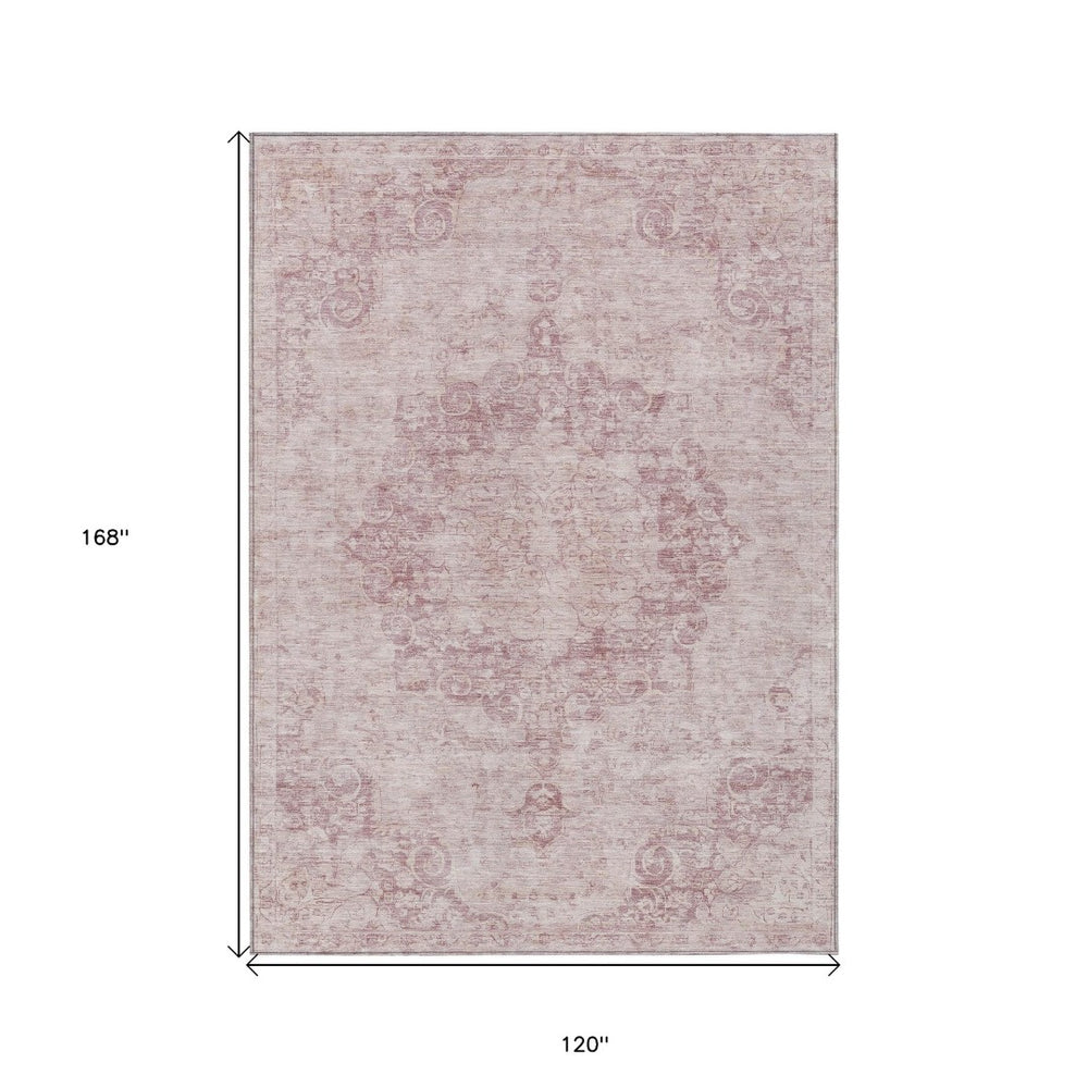 HomeRoots 5' Pink Floral Medallion Area Rug - Durable, Washable Design for Indoor & Outdoor Spaces 10' X 14' 607919