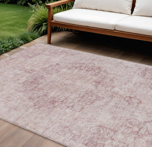 HomeRoots 5' Pink Floral Medallion Area Rug - Durable, Washable Design for Indoor & Outdoor Spaces 10' X 14' 607919